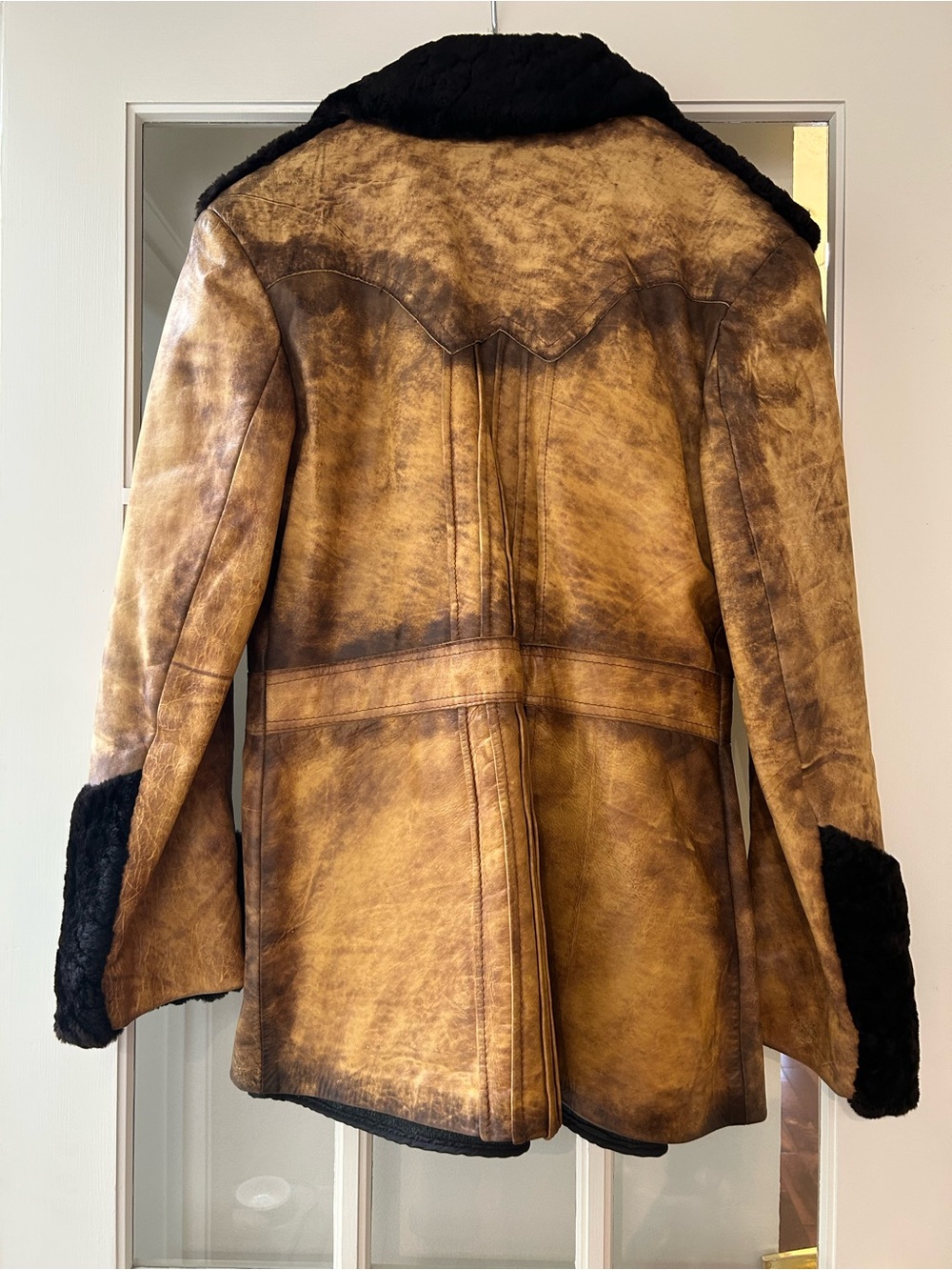 Vintage 1970s Adam & Eve Shearling Leather Rancher Western Coat 42 - Picture 3 of 6